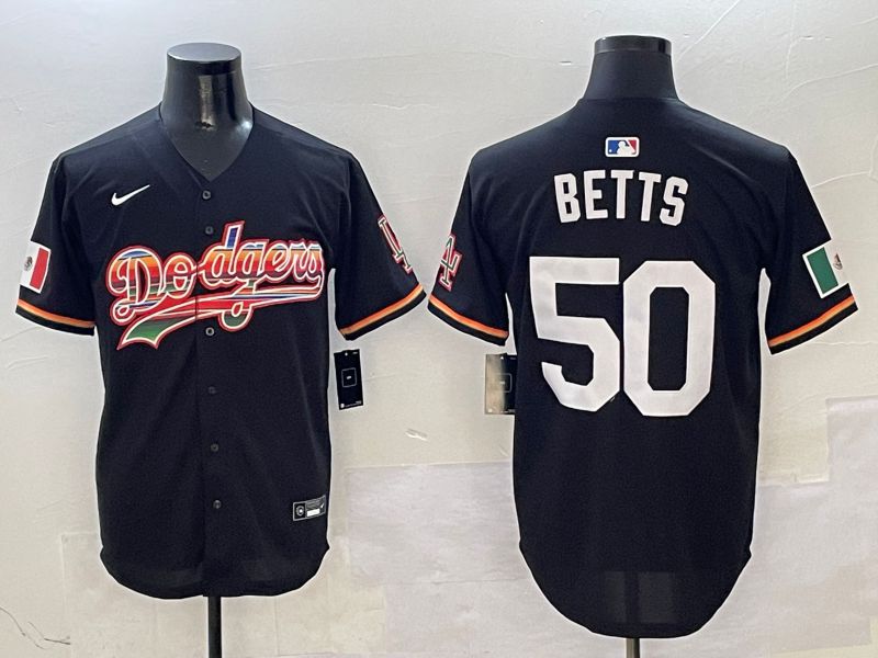 Men Los Angeles Dodgers 50 Betts Black rainbow Nike 2025 MLB Jersey style 1